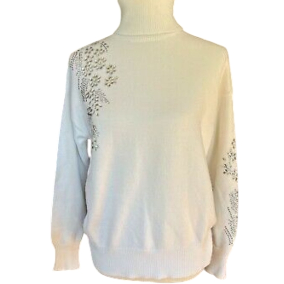 Truth By Republic White Turtleneck Rhinestone Embellished Cozy Soft Sweater Sz S - Picture 9 of 14